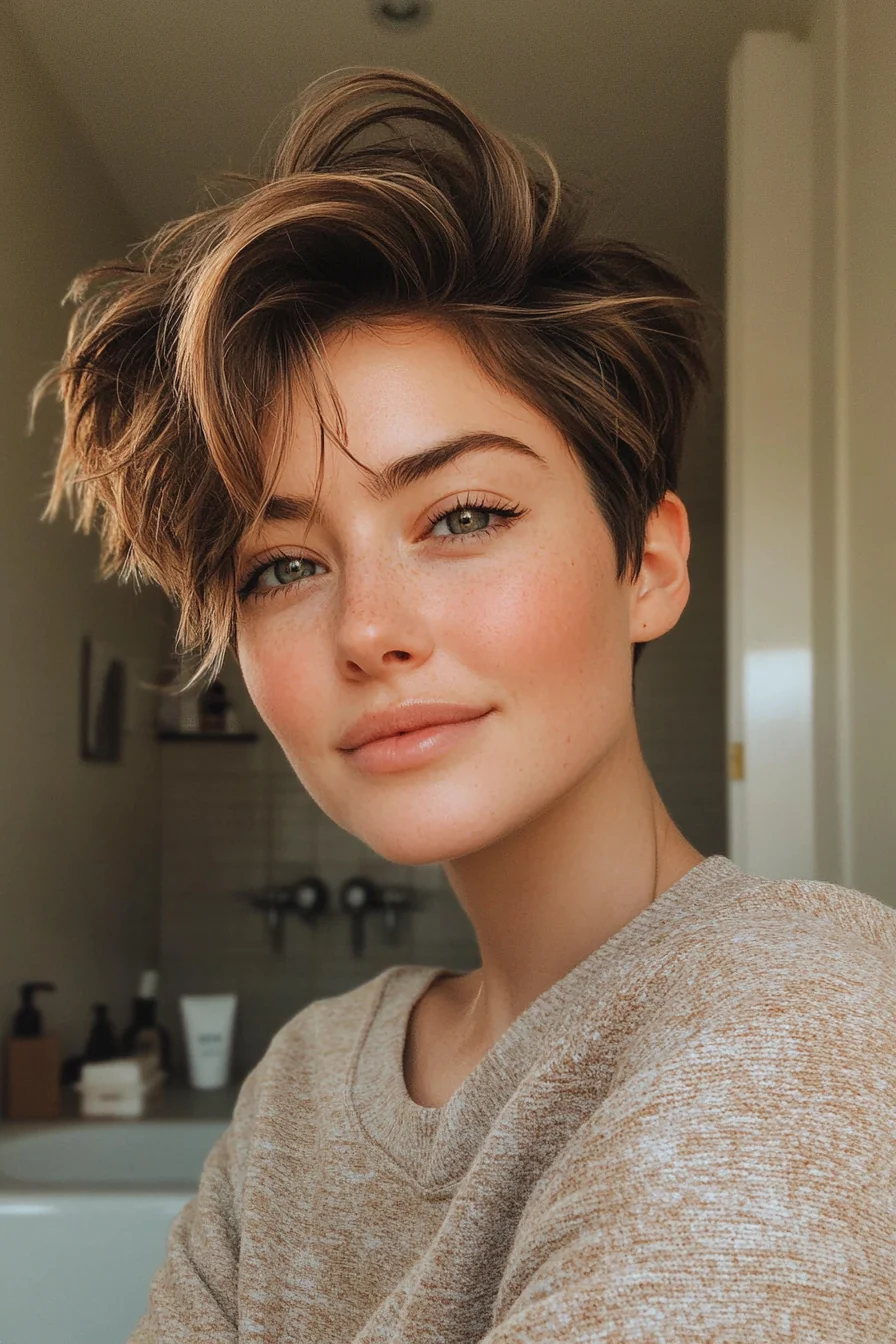 Messy Undercut Pixie with Golden Caramel Tips