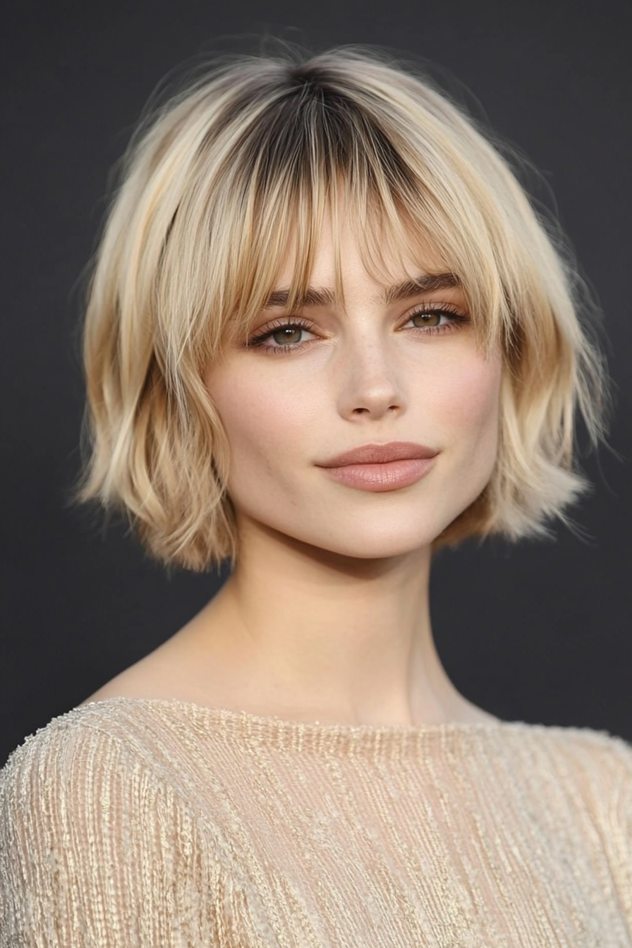 Pixie Bob with Curtain Bangs in Sandy Beige