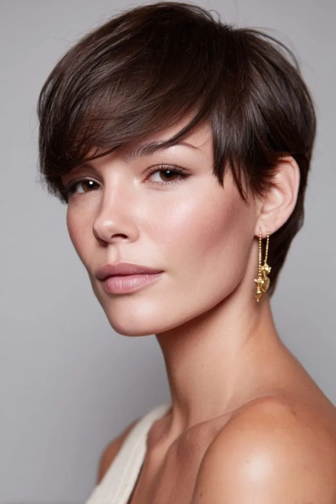 Side-Swept Fringe Sleek Long Pixie