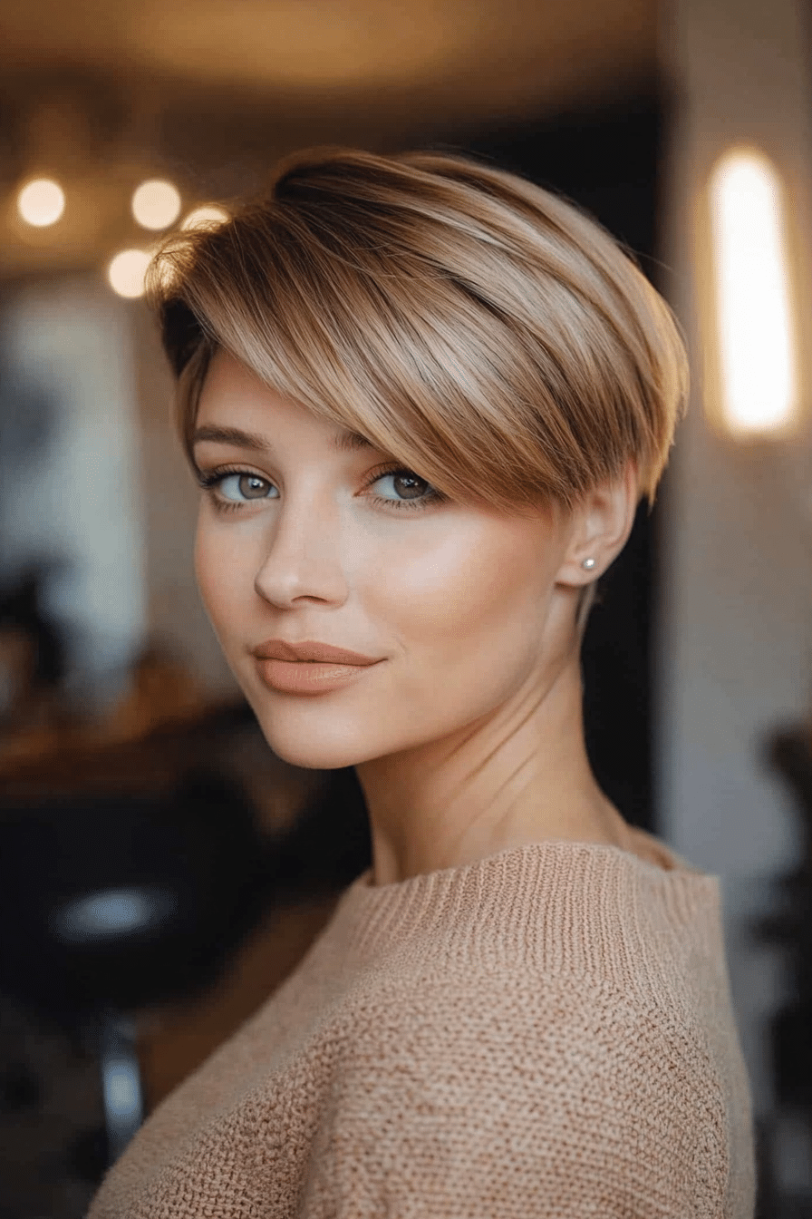 Side-Swept Pixie Bob in Toffee Blonde
