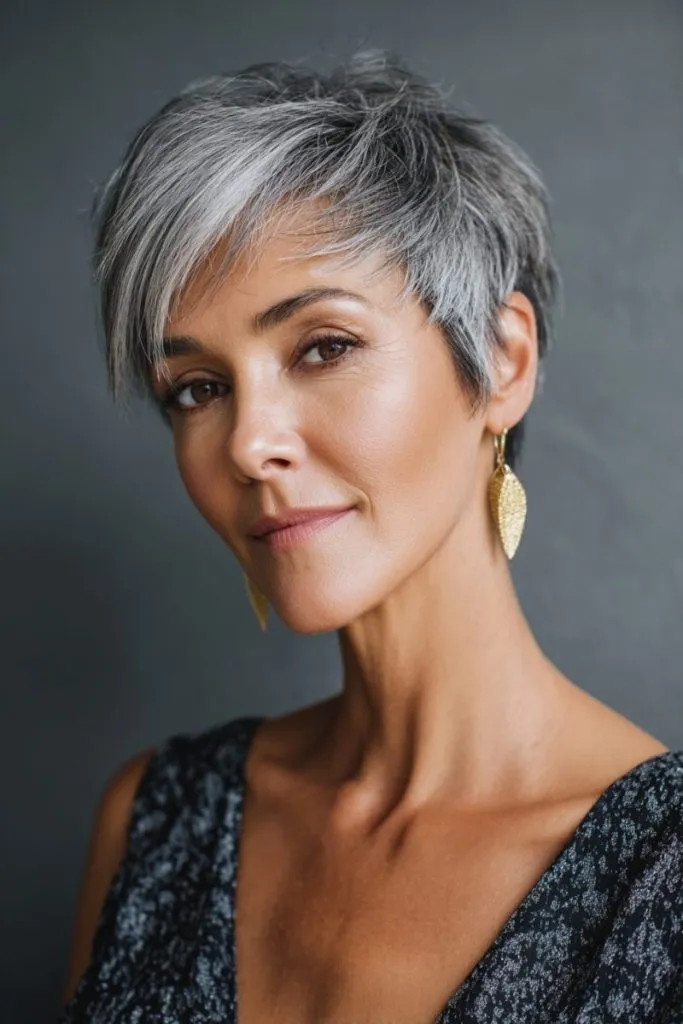 Silver Straight Long Pixie