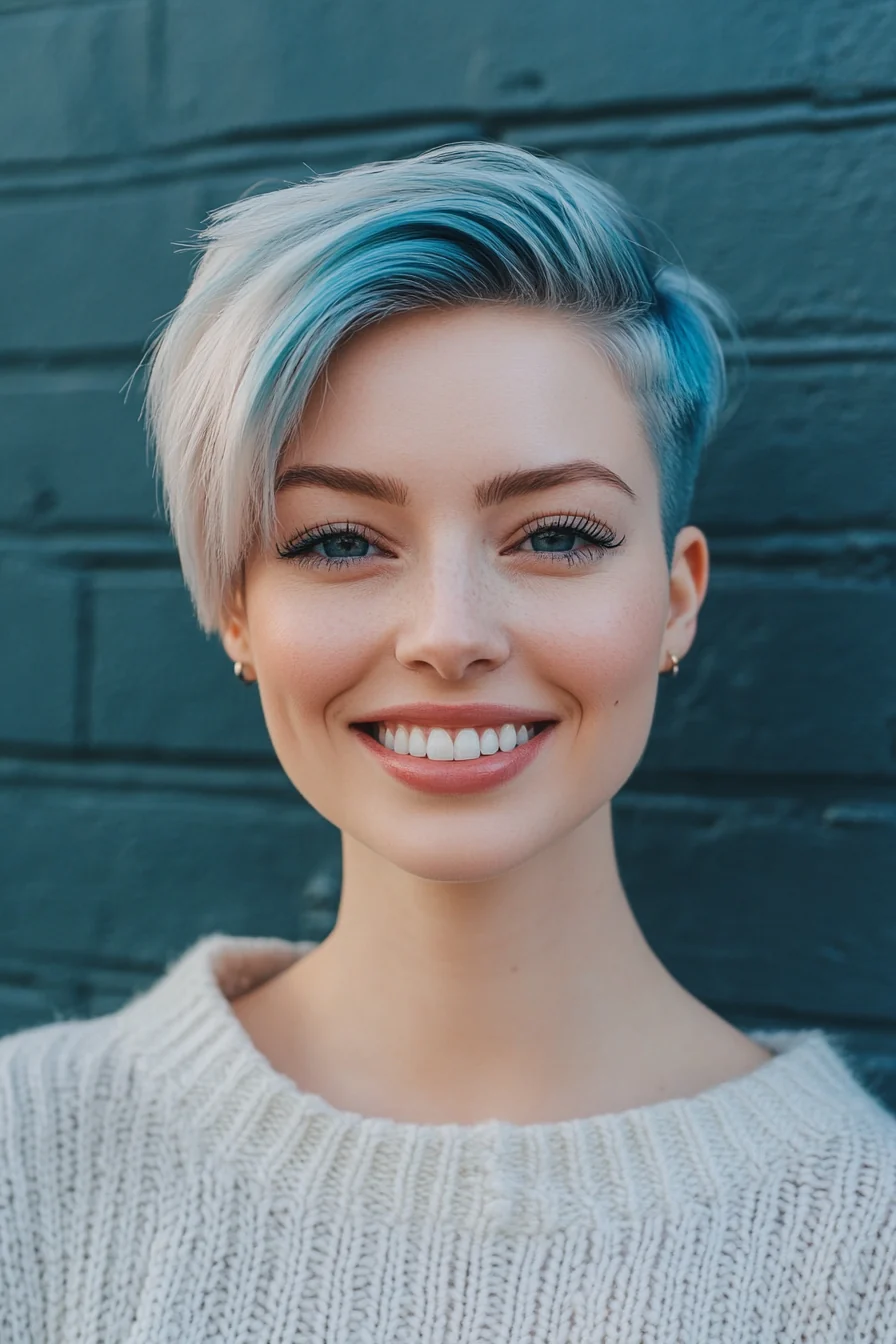 Sleek Undercut Pixie with Metallic Blue Highlights