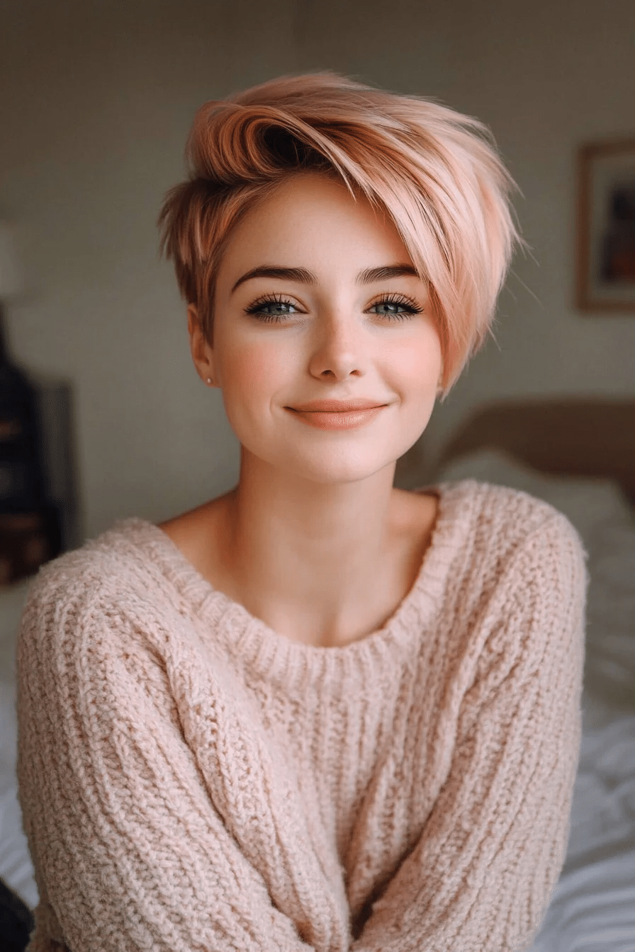 Soft Undercut Pixie with Peach Balayage