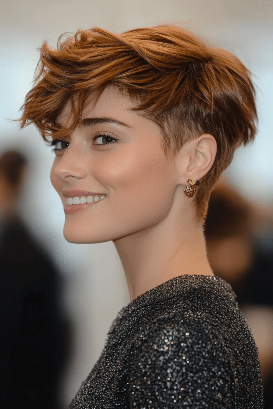 Textured Undercut Pixie in Warm Copper