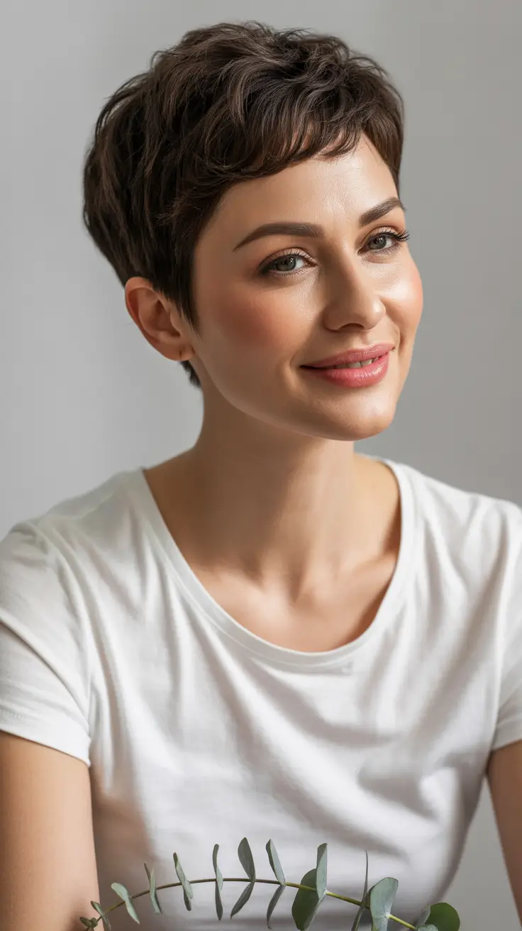 The Soft Brunette Pixie That Works Anytime, Anywhere