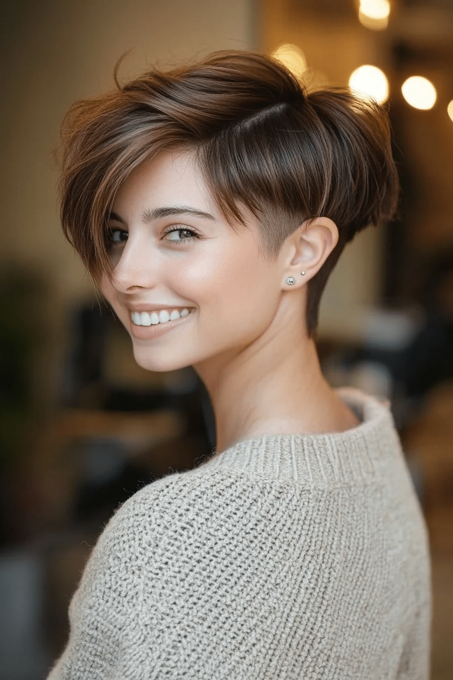 Undercut Pixie Bob with Chocolate Brown Tones