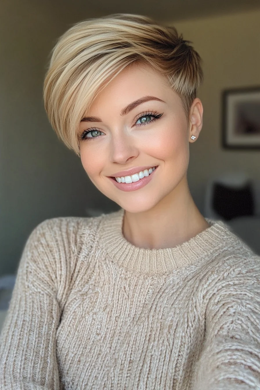 Undercut Pixie with Angular Layers in Golden Blonde