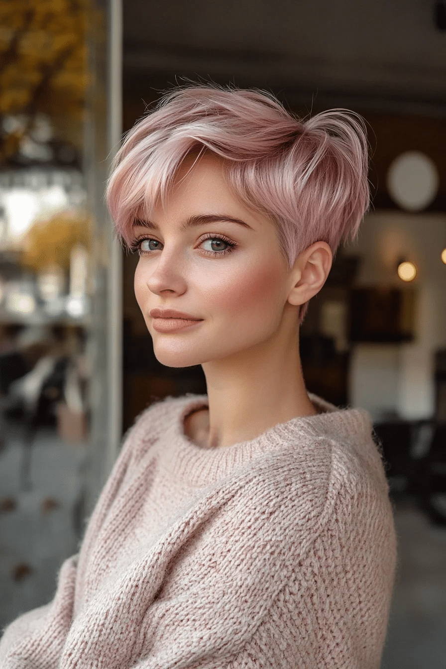 Undercut Pixie with Crown Volume and Soft Pink Tint