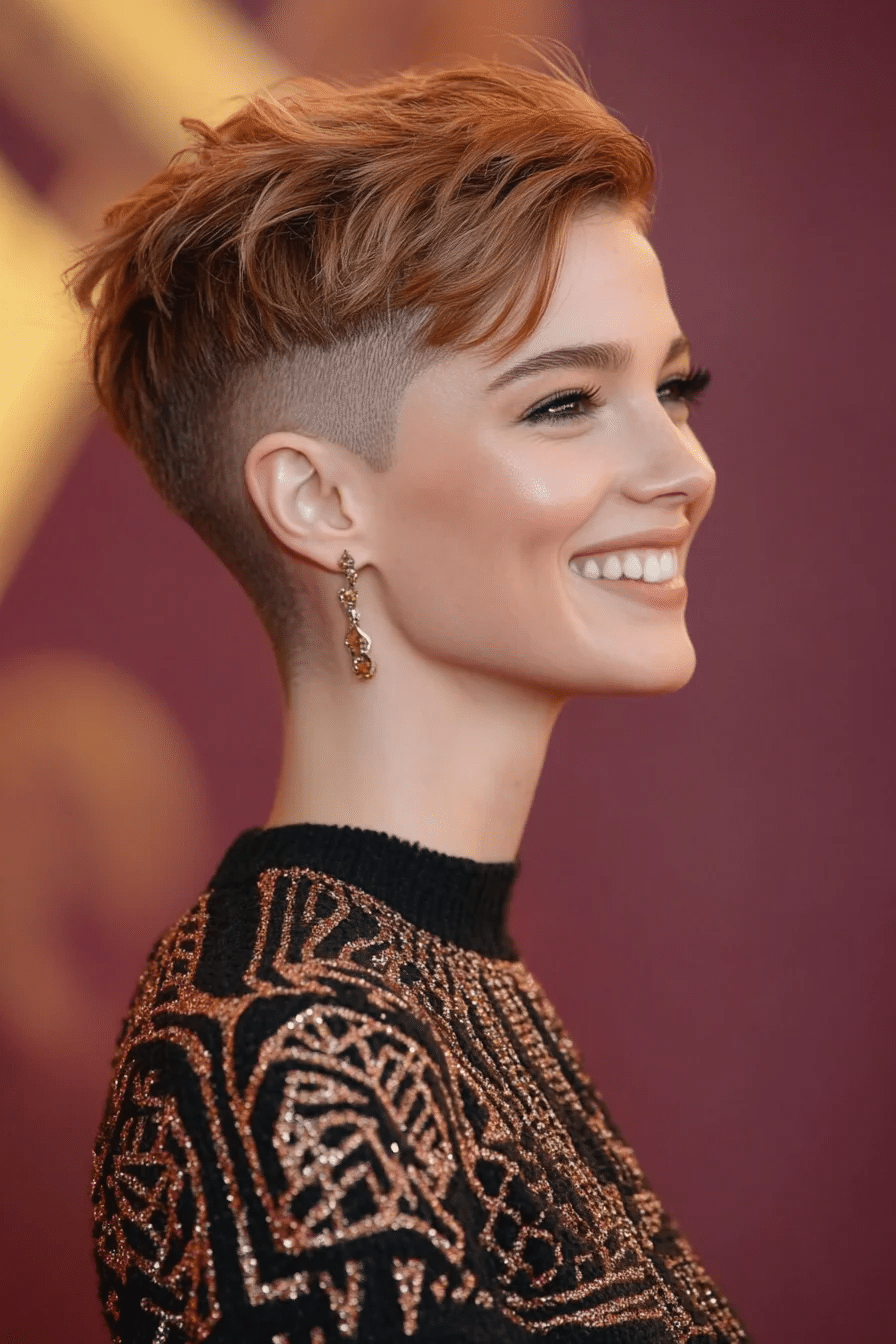 Undercut Pixie with Shaved Design and Rose Gold Tint