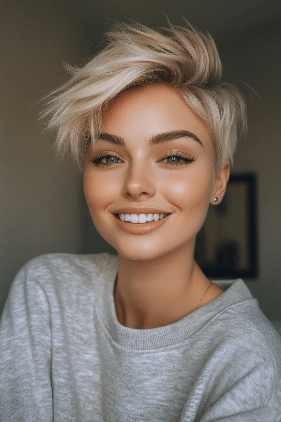 Undercut Pixie with Tousled Layers in Champagne Blonde