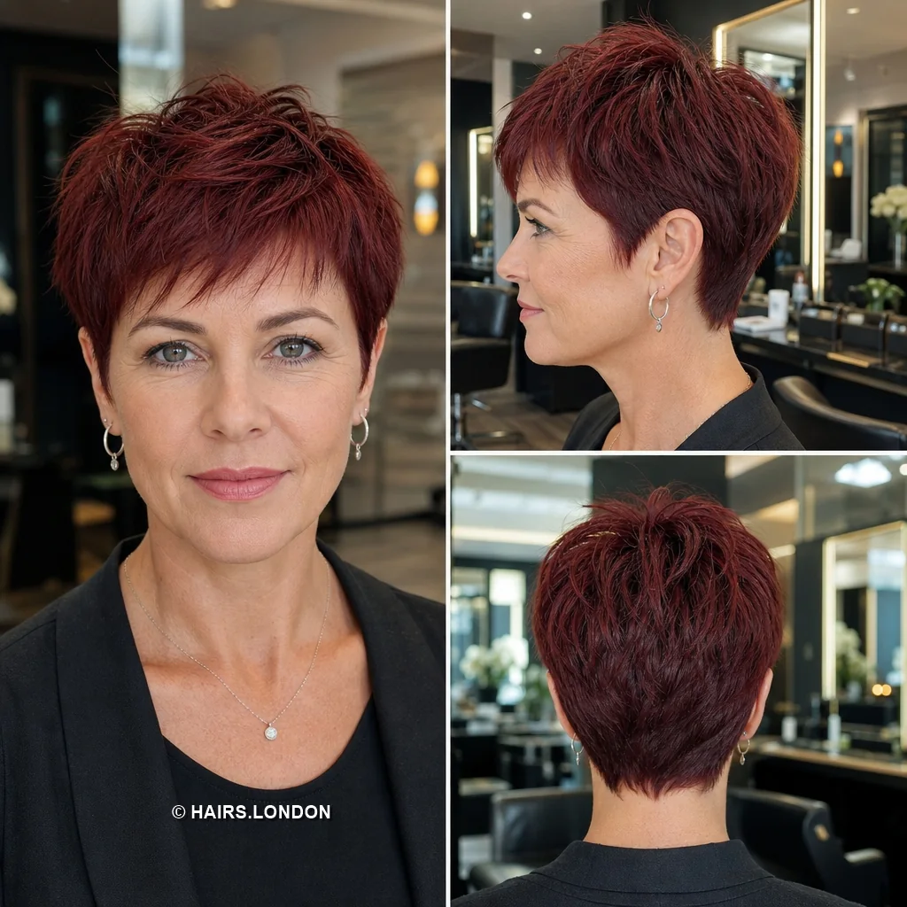 20 Sculpted Pixie Haircuts with Swept Fringes, Spikes and Dimensional Color Auburn Compact Pixie