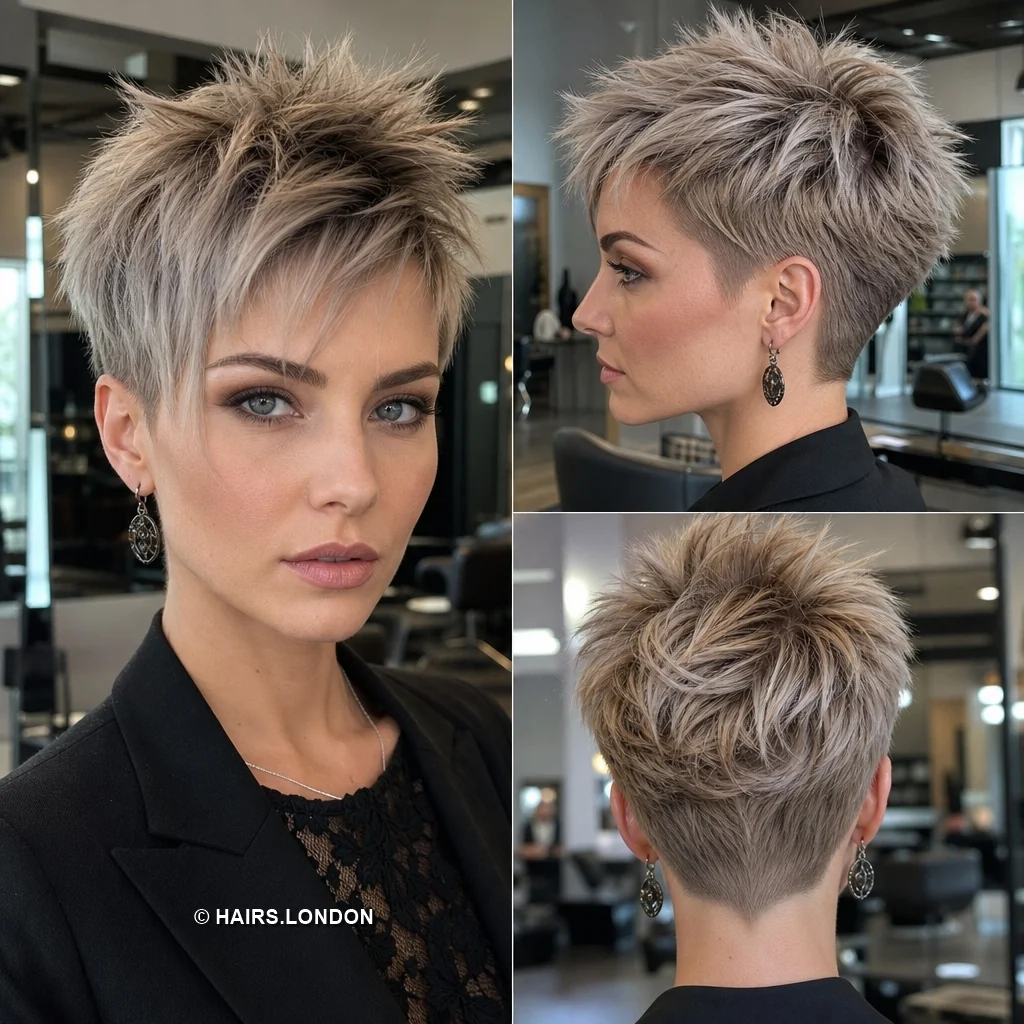 20 Textured Pixie Haircuts with Bold Color, Volume and Tapered Detail Beige Spiky Pixie