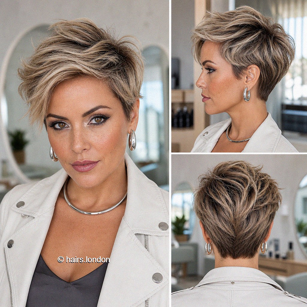 Beige Swept Pixie