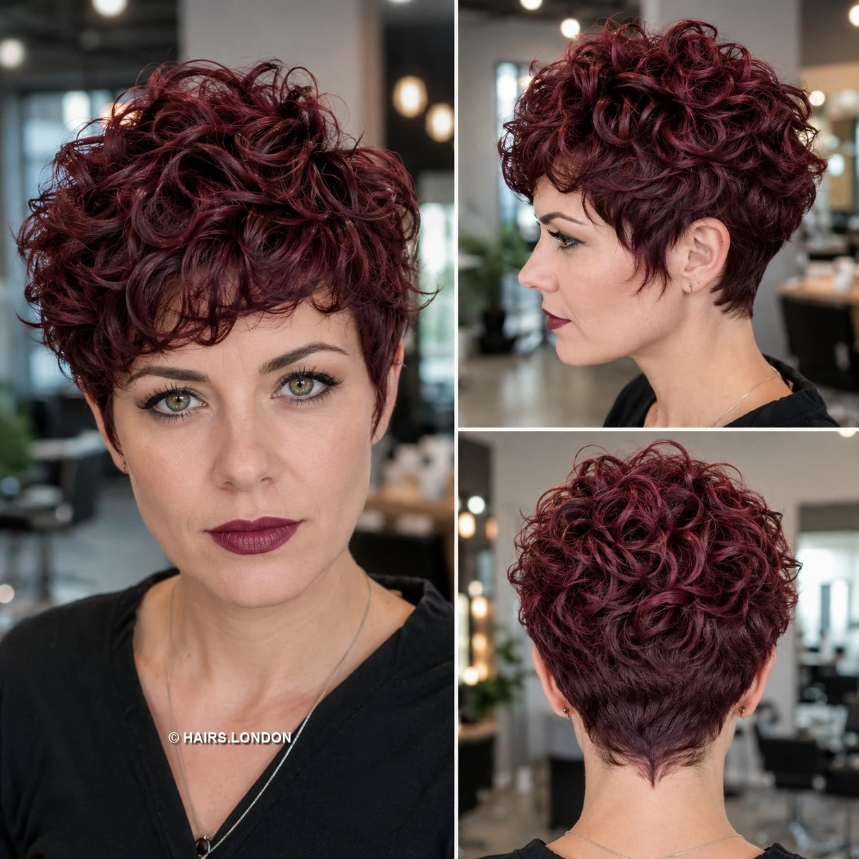 20 Bold Pixie Haircuts with Spiky Texture, Rich Color and Volume Black Cherry Curly Pixie