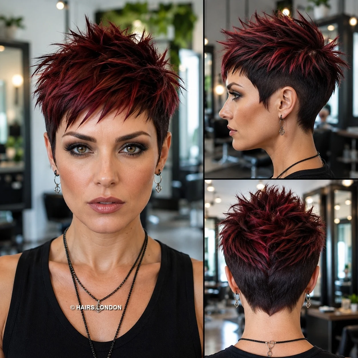 20 Bold Pixie Haircuts with Spiky Texture, Rich Color and Volume Black Cherry Spiky Pixie