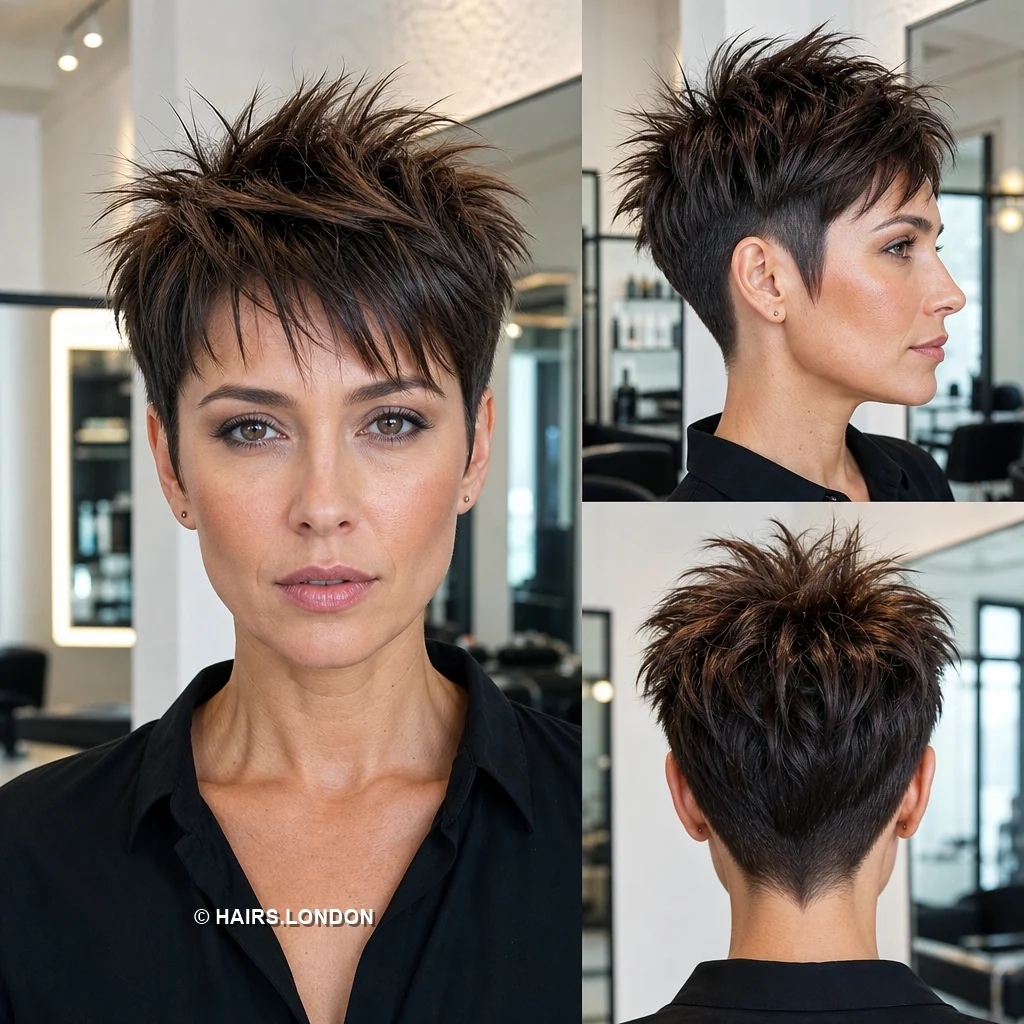 20 Textured Pixie Haircuts with Bold Color, Volume and Tapered Detail Brunette Crown Pixie