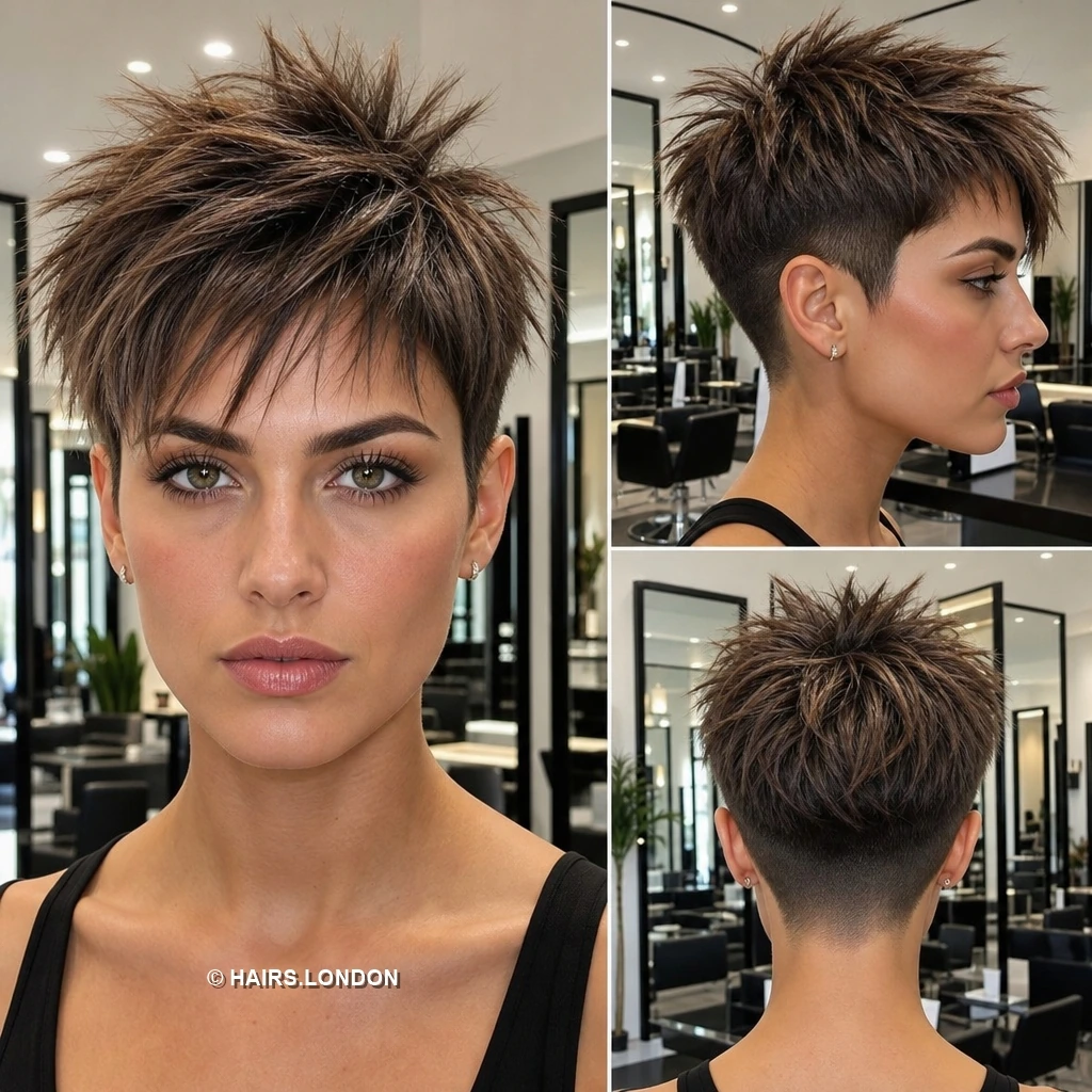 20 Textured Pixie Haircuts with Color, Volume and Modern Shape Brunette Spiky Pixie