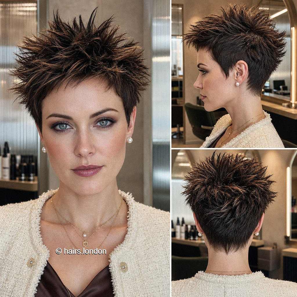 20 Textured Pixie Haircuts with Bold Colors and Soft Curls Brunette Spiky Pixie
