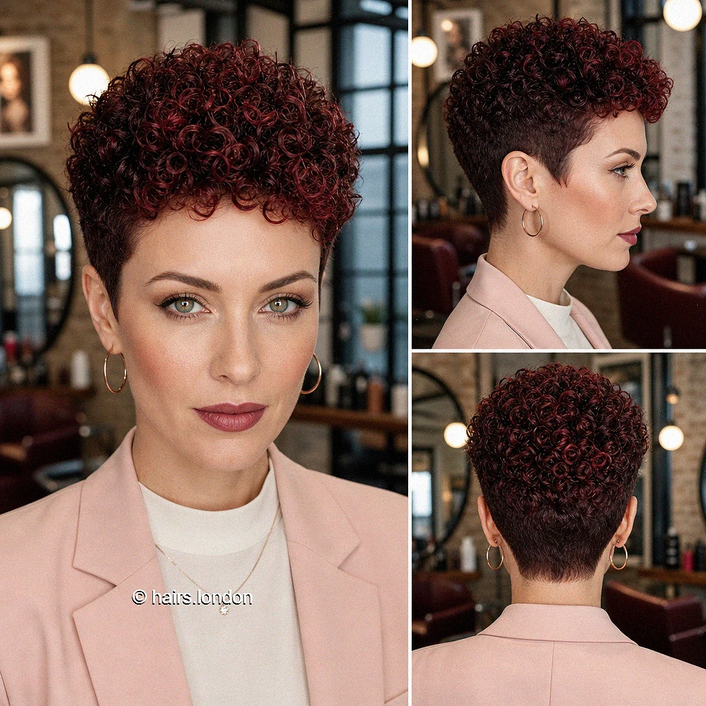 Burgundy Curly Pixie