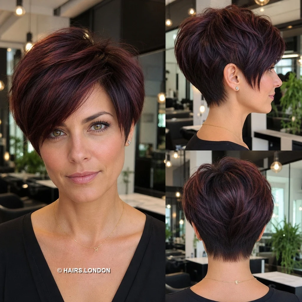 Burgundy Swept Pixie