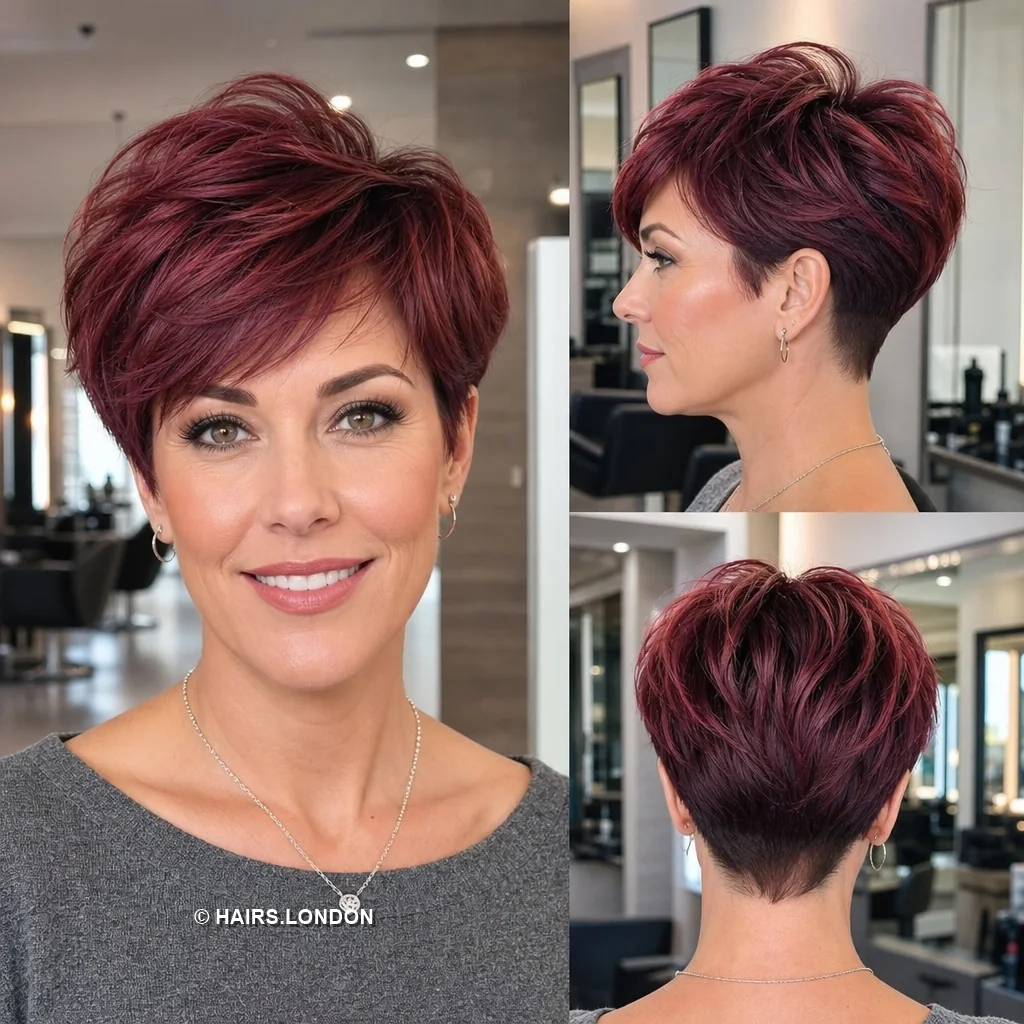 Burgundy Swept Pixie