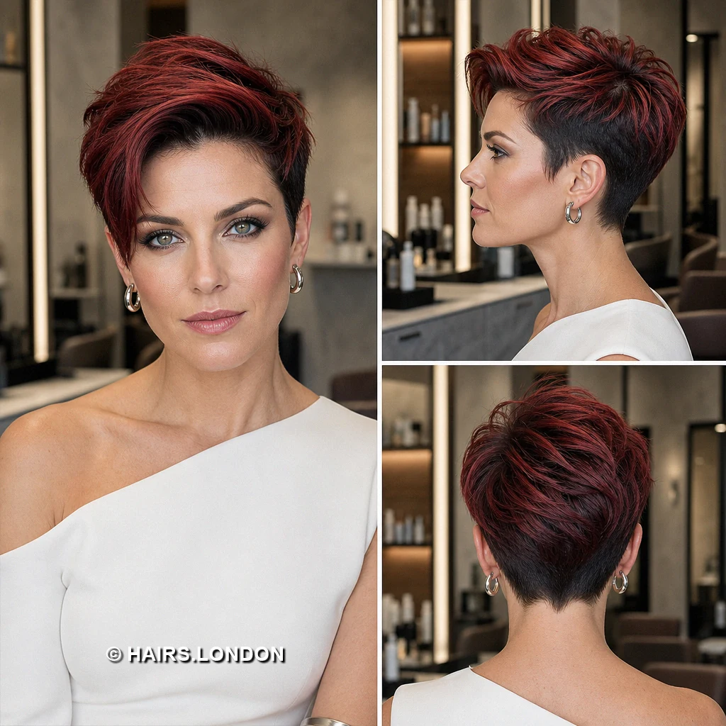 20 Bold Undercut Pixie Haircuts with Texture and Color Burgundy Swept Pixie