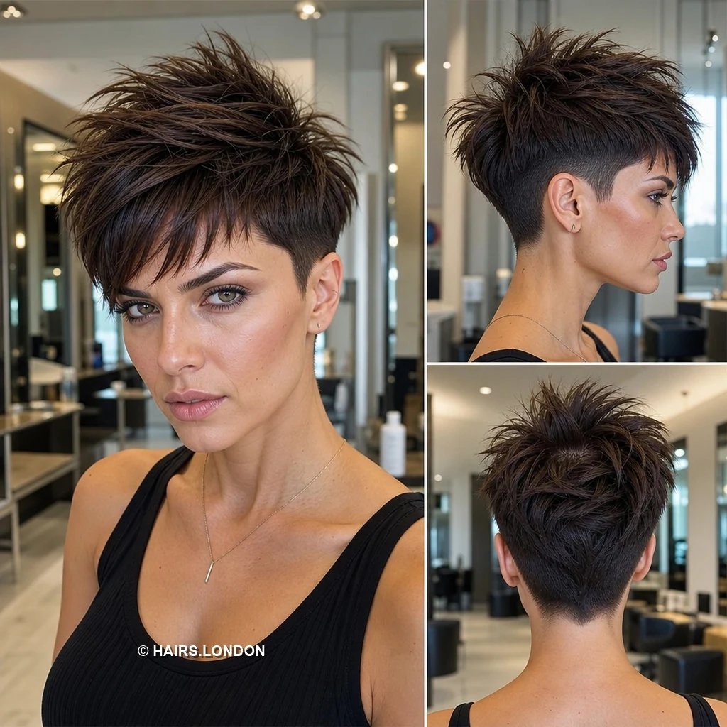 20 Bold Undercut Pixie Haircuts with Texture and Color Chocolate Spiky Pixie