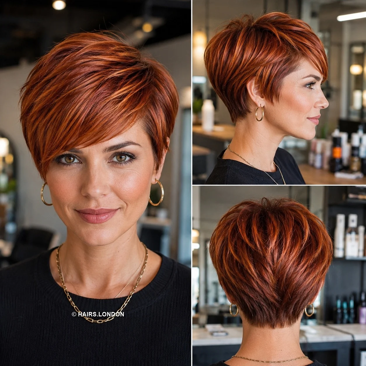 20 Textured Pixie Haircuts with Bold Color, Volume and Tapered Detail Copper Swept Pixie