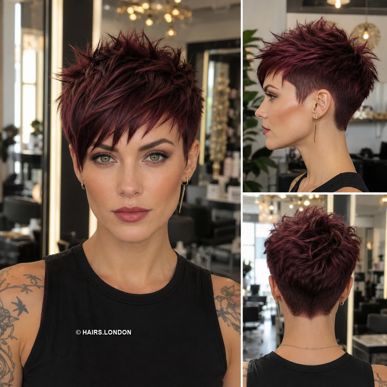 20 Bold Pixie Haircuts with Spiky Texture, Rich Color and Volume Deep Burgundy Pixie