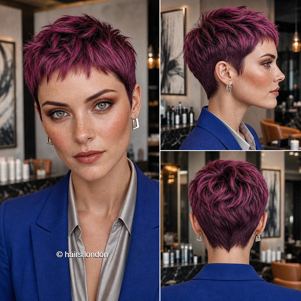 20 Edgy Pixie Haircuts with Spiky Texture, Tapers and Bold Color Fuchsia Textured Pixie