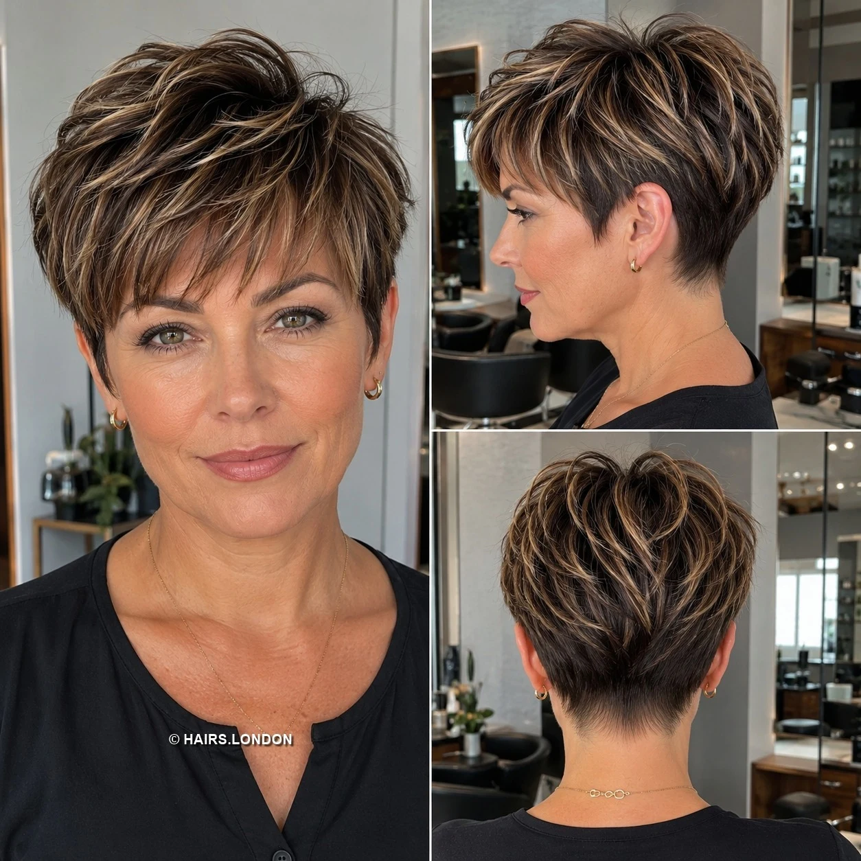 20 Textured Pixie Haircuts with Bold Colors and Soft Curls Highlighted Brunette Pixie