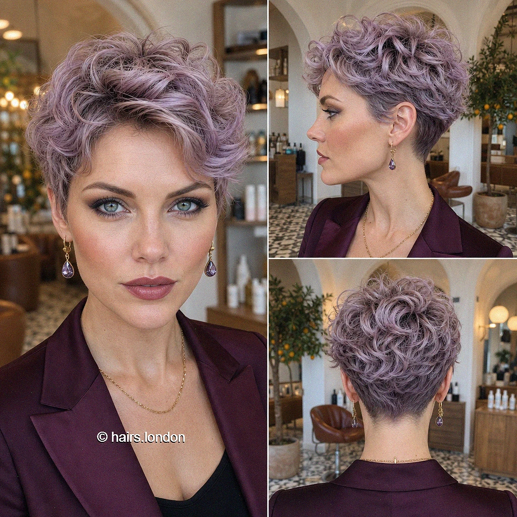 20 Textured Pixie Haircuts with Bold Colors and Soft Curls Lavender Curly Pixie