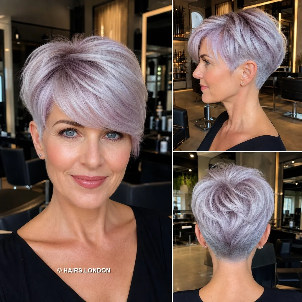 20 Sculpted Pixie Haircuts with Swept Fringes, Spikes and Dimensional Color Lilac Rounded Pixie