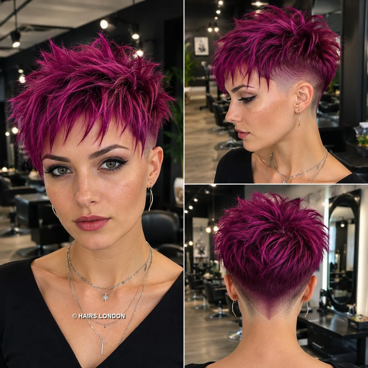 20 Edgy Pixie Haircuts with Spiky Texture, Tapers and Bold Color Magenta Razor Pixie