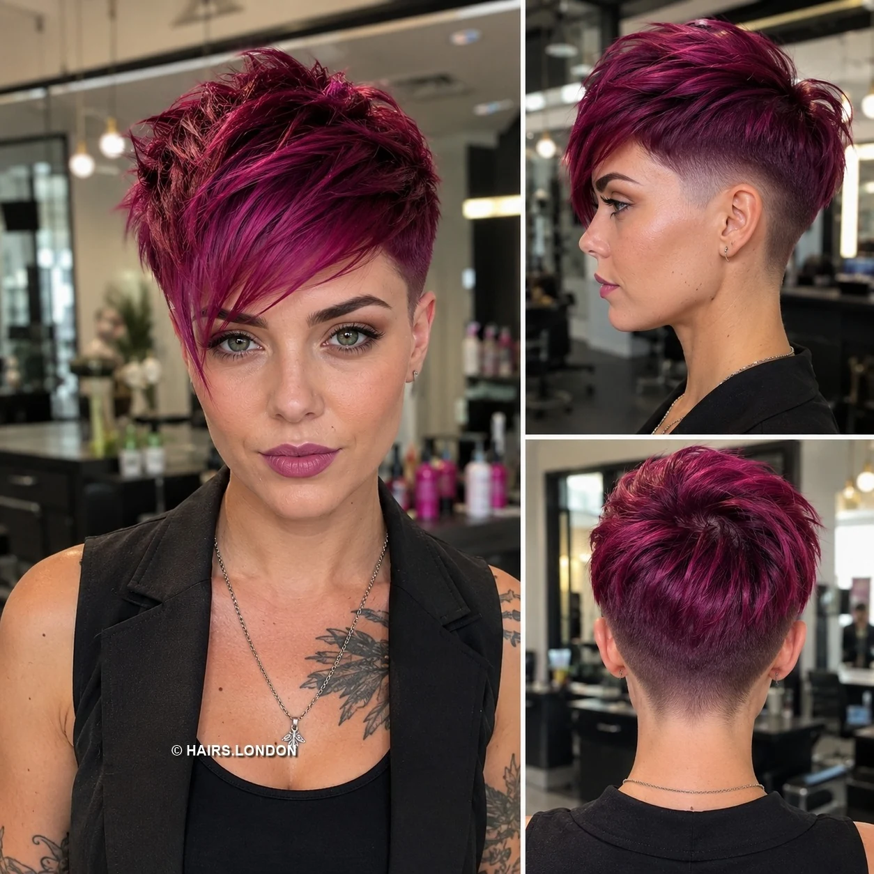 20 Bold Undercut Pixie Haircuts with Texture and Color Magenta Swept Pixie
