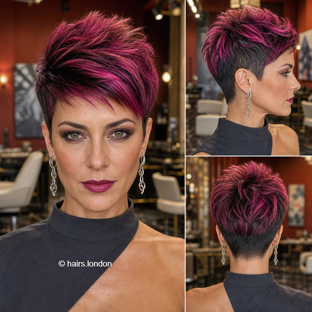 20 Textured Pixie Haircuts with Color, Volume and Modern Shape Magenta Undercut Pixie