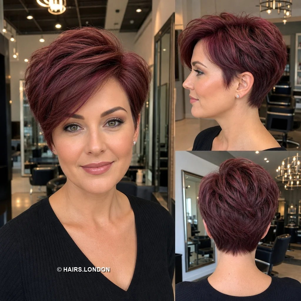 20 Edgy Pixie Haircuts with Spiky Texture, Tapers and Bold Color Merlot Layered Pixie