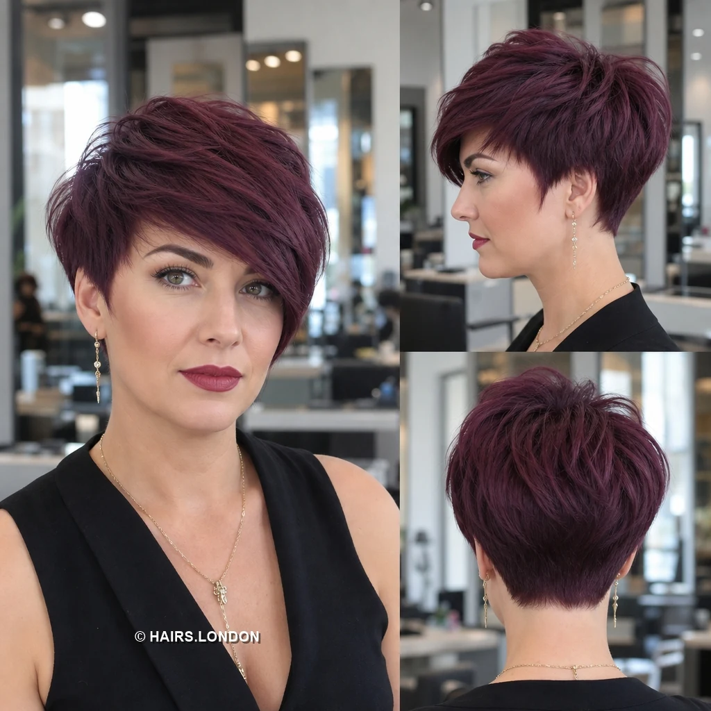 20 Short Pixie Haircuts with Texture, Color and Volume Merlot Swept Pixie