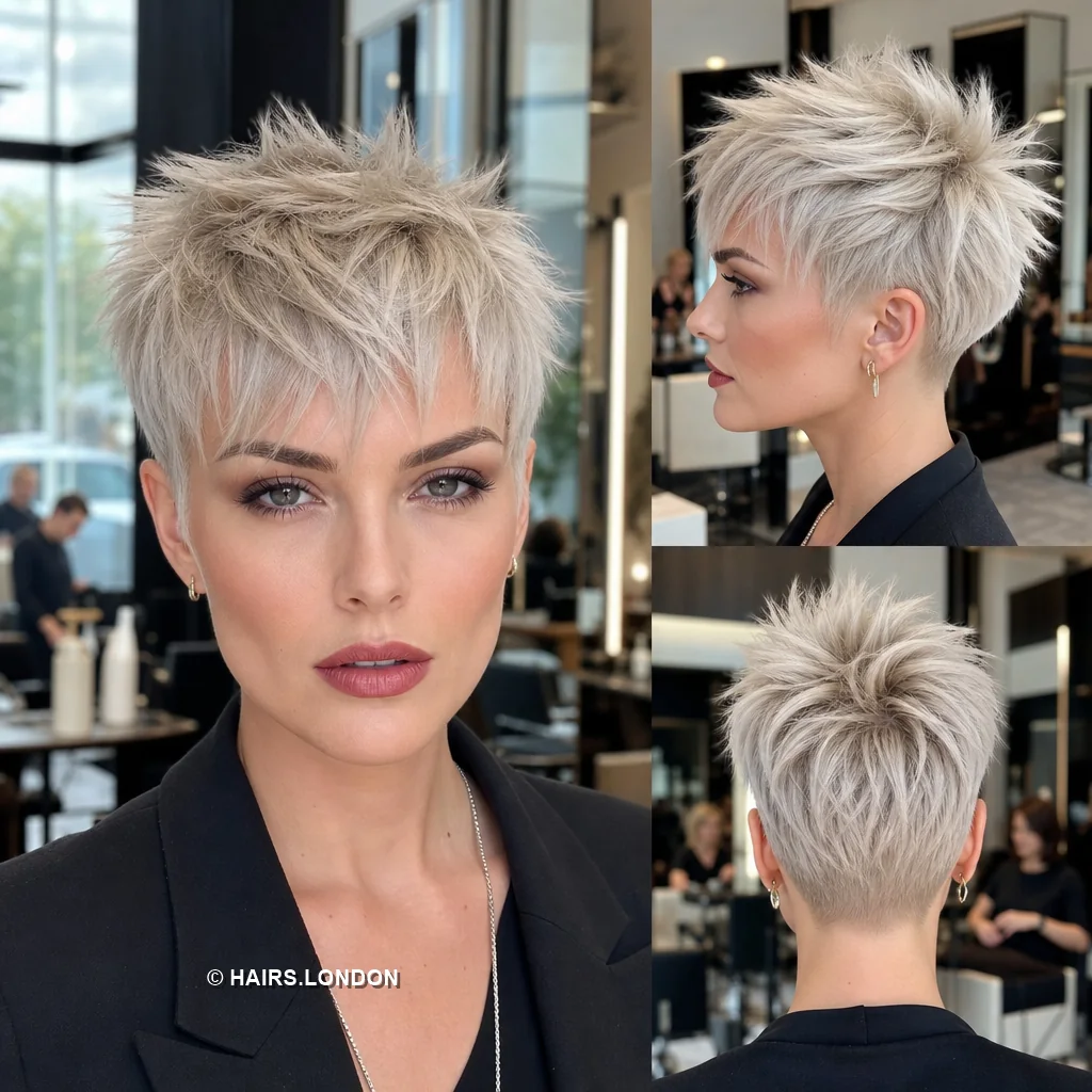 20 Sculpted Pixie Haircuts with Swept Fringes, Spikes and Dimensional Color Platinum Wispy Pixie