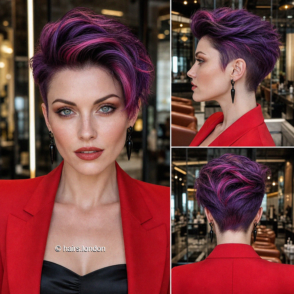 20 Textured Pixie Haircuts with Bold Colors and Soft Curls Plum Quiff Pixie