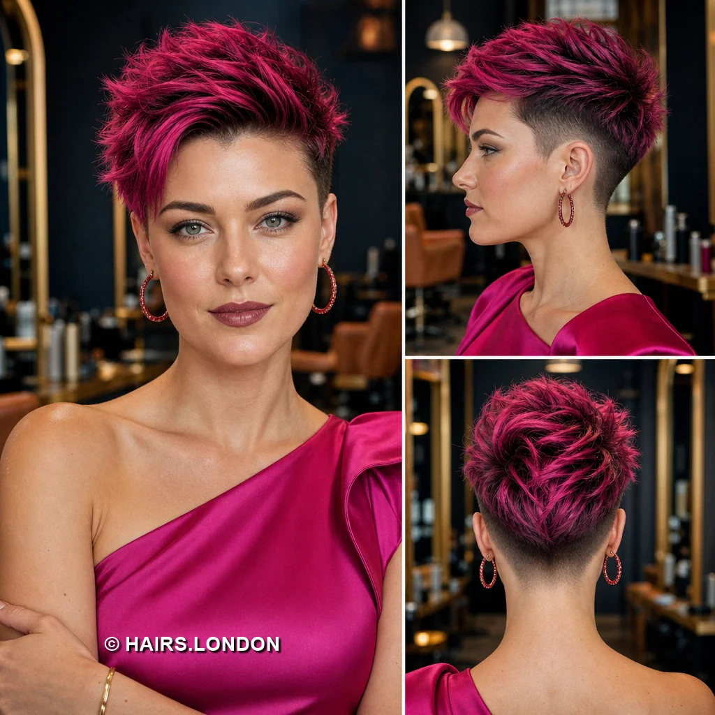 20 Edgy Pixie Haircuts with Spiky Texture, Tapers and Bold Color Raspberry Spiky Pixie