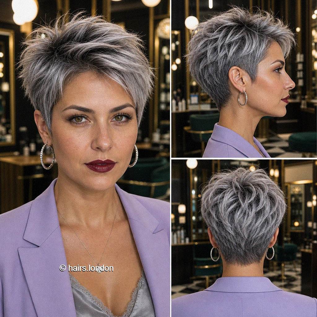 20 Textured Pixie Haircuts with Color, Volume and Modern Shape Silver Sculpted Pixie
