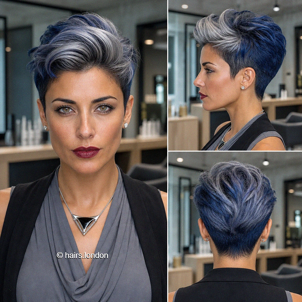 20 Textured Pixie Haircuts with Color, Volume and Modern Shape Steel Swept Pixie