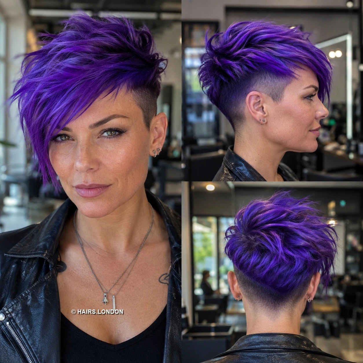20 Textured Pixie Cuts with Bold Color, Swept Fringes and Crown Lift Violet Asymmetrical Pixie
