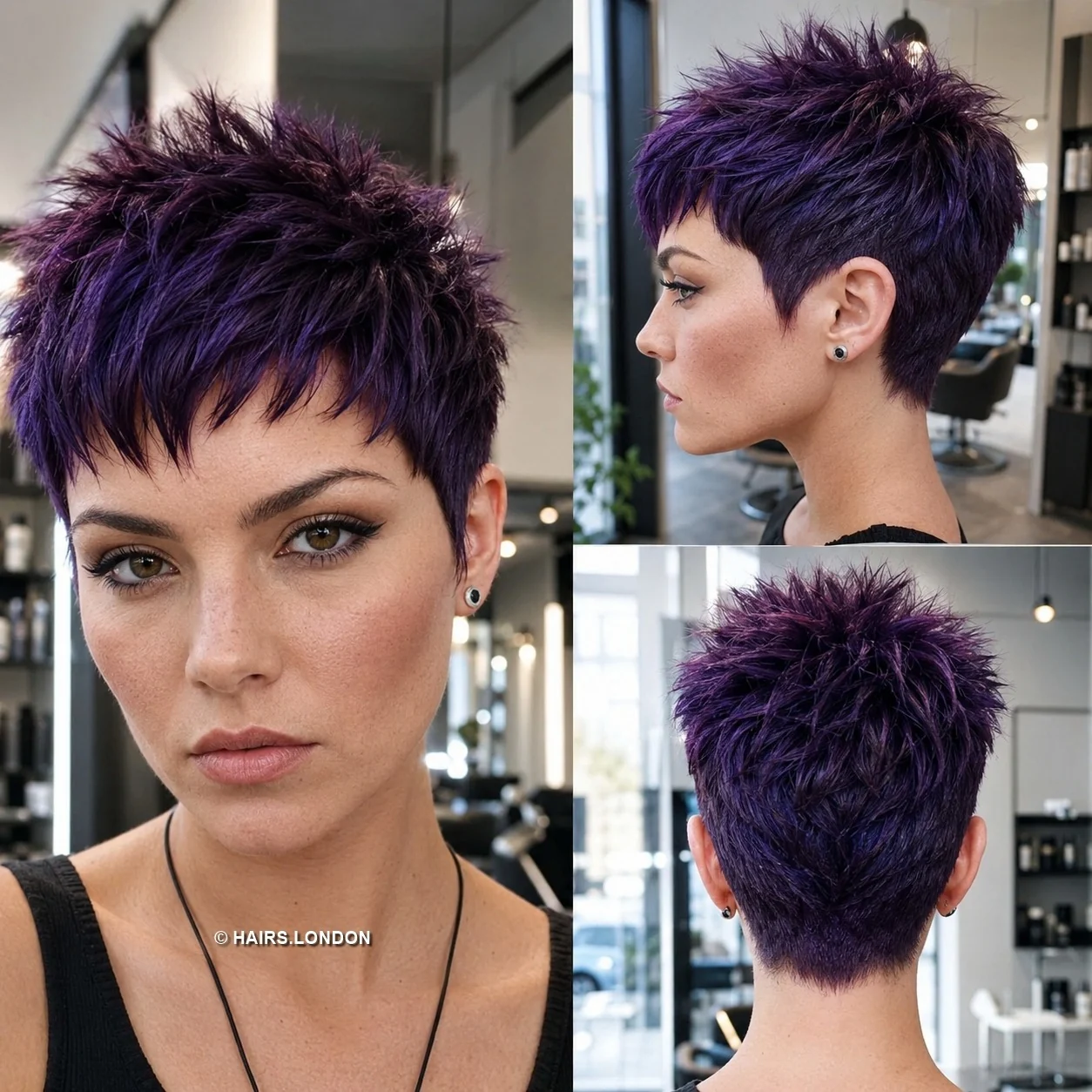 20 Textured Pixie Haircuts with Bold Color, Volume and Tapered Detail Violet Spiky Pixie