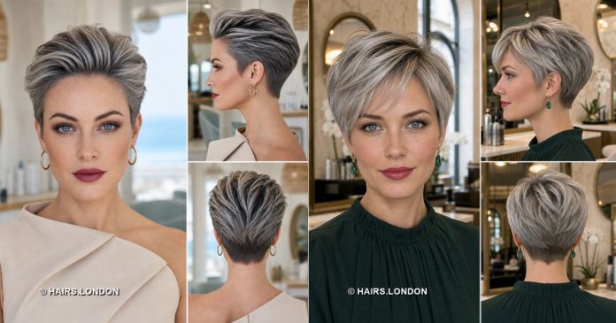 18 Gray Pixie Haircuts with Silver Waves Curls and Spiky Layers
