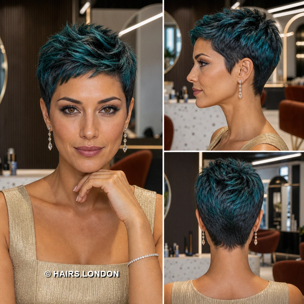 19 Teal Pixie Haircuts With Curls, Texture, and Sculpted Height Aqua Sidefringe Pixie