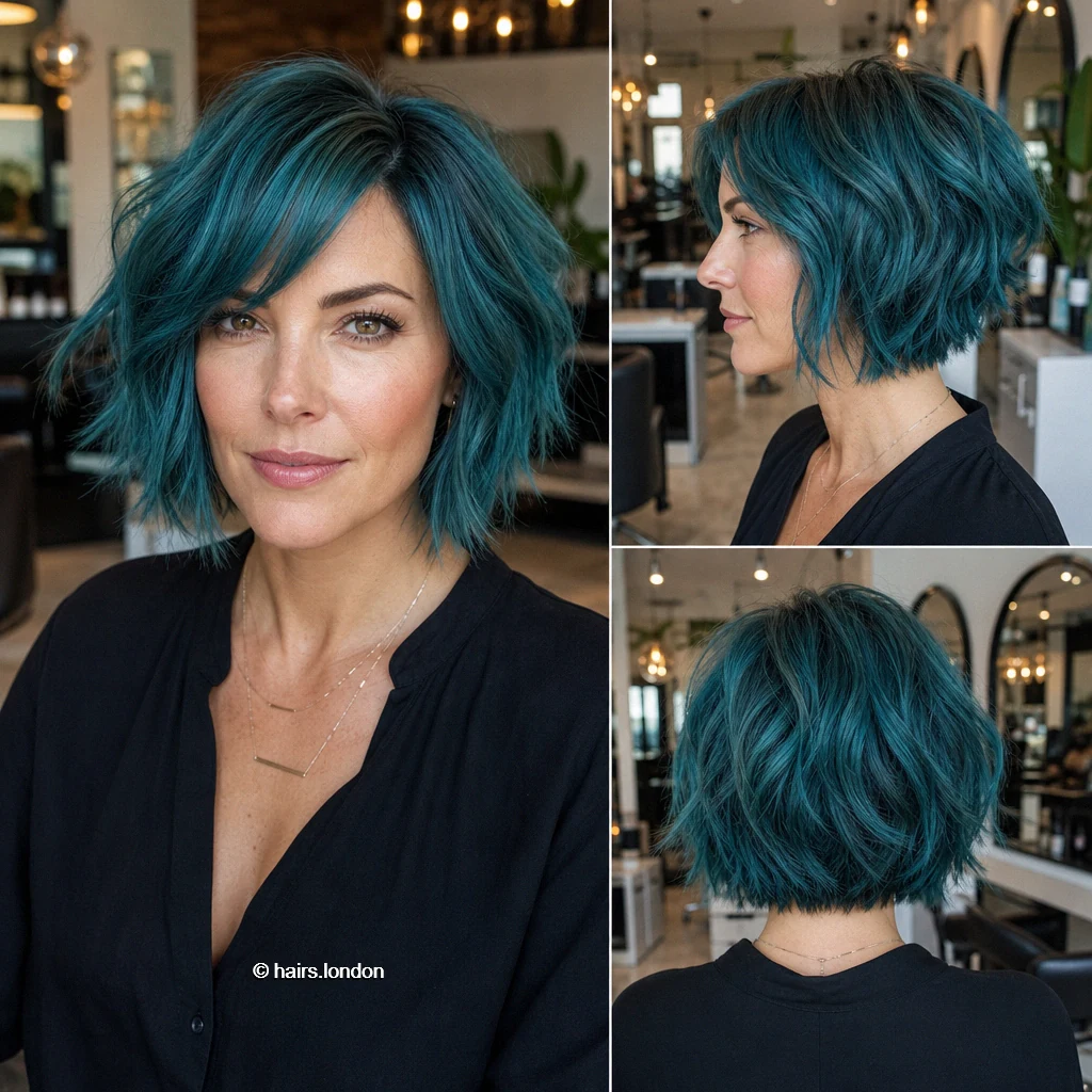 20 Blue and Green Bob Haircuts, from Sleek Angles to Tousled Layers Aquamarine Shaggy Bob