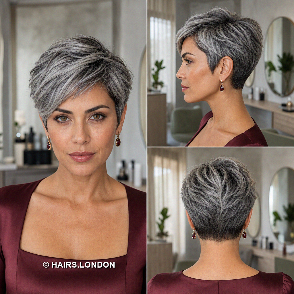 19 Silver Pixie Haircuts with Curly Crowns and Side Swept Fringes Ash Layered Pixie