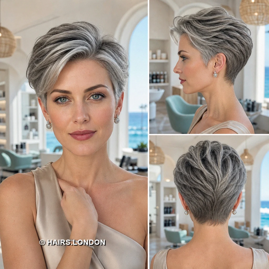 21 Silver Pixie Haircuts with Texture, Sweeping Fringes and Tapered Napes Ash Lightly Swept